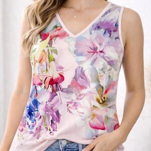 Ted Baker London Floral Sleeveless V-Neck Blouse - Pink/Multi - Size 2 (US 6)